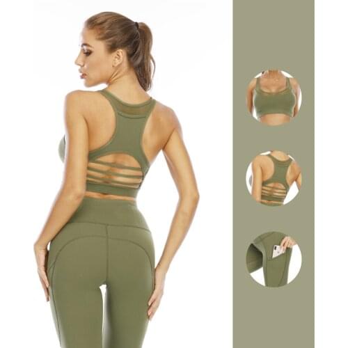 ArmyGreen Workout Clothes for Women Yoga Set Seamless High Waist Hollow Back Pocketed Leggings Sports Gym Clothing Fitness Suit