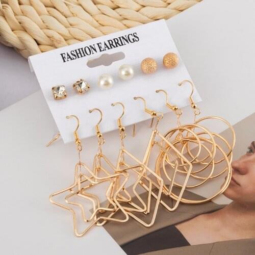 Vintage Geometric Gold Metal Drop Earrings Set For Women Punk Pearl Dangle Earrings 2021 Trend Set of Earrings Jewelry Wholesale