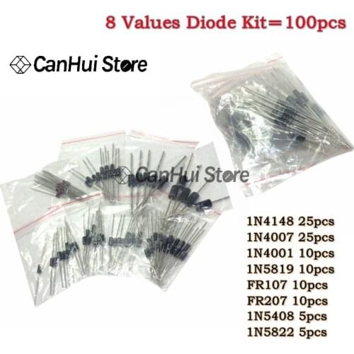 1N4148 1N4007 1N5819 1N5399 1N5408 1N5822 FR107 FR207 Rectifier Diode set pack Electronic Components diy assorted kit 100pcs/lot