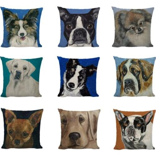 High Quality Dogs Cushion Covers Labrador Black Pugs Pomeranian Printed Home Accessories Decor Sofa French Bulldog Pillow Cases