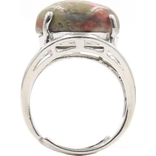 YJXP Silver Plated Round Adjustable Finger Rings For Party Unakite Stone Charms Jewelry
