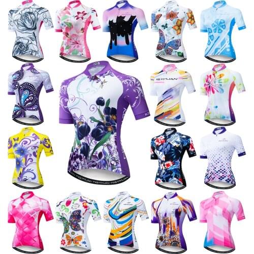 KEYIYUAN Women Summer Cycling Jersey Mountain Bicycle Wear MTB Road Racing Cycle Tops Short Sleeve Bike Shirts Maglia Ciclismo