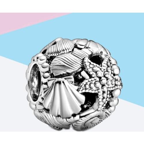 2020 New Summer 925 sterling silver Openwork Starfish Shells Hearts Charms fit beads bracelets DIY accessories for women jewelry