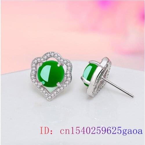 Jade Heart Ear studs Natural Amulet Women Fashion Jewelry Gifts 925 Silver Chalcedony Green Earring
