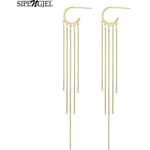 SIPENGJEL Fashion Long Chain Tassel Earrings Gold Color Korean Round Circle Dangle Earrings For Women Party Jewelry 2021