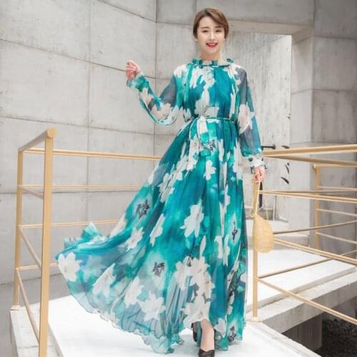 Bohemian Style Women Long Sleeve Maxi Dress Ruffle Holiday Beach full plus size celebrity/graduation/Dinner Dress long Sundress