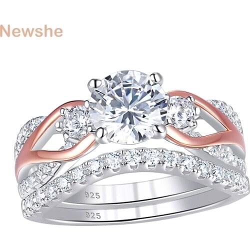 Newshe Romantic Bridal Set Wedding Engagement Rings For Women Solid 925 Sterling Silver Round Cut AAAAA Zircon Jewelry