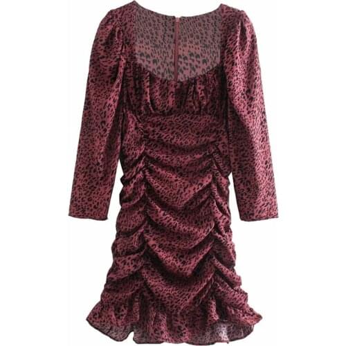 New Pop Women Dress Faux Jewelry Button Square-neck Long Sleeves Mini Dress Ruffled Hem Elegant casual vestidos femme robe
