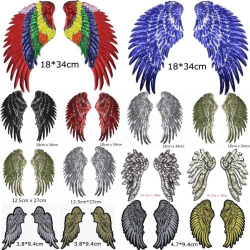 1 Pairs Fabric Embroidered Sequins wing Patch Clothes Stickers Bag Sew Iron On Applique DIY Apparel Sewing Clothing Accessories