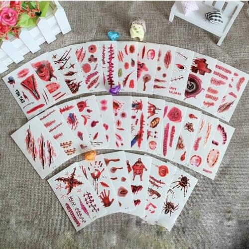 Happy 2021 Halloween Party Tattoo Stickers Cartoon Cute Witch Bat Scar Bloodstain Hallowen Sticker Adult Funny Haloween Toys