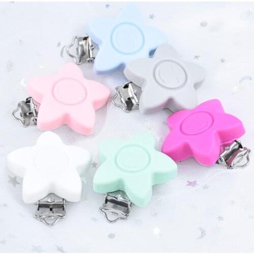 1 PC Smile Star Shape Silicone Baby Star Pacifier Clip Eco-friendly Crafts Soother Holder Dummy Clips Adapters Attachments