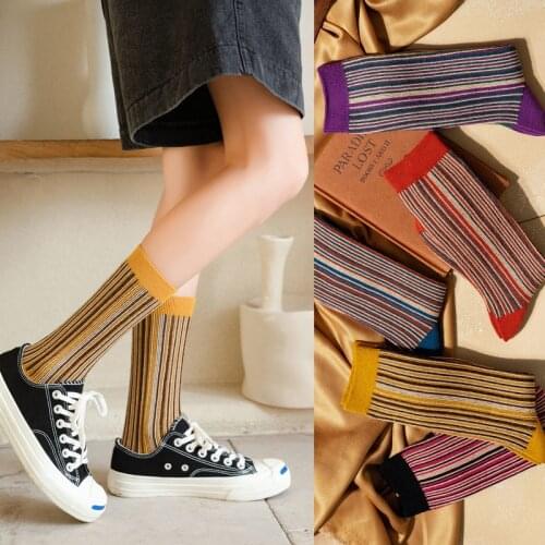 10 pieces = 5 pairs Socks Women Tube 2020 New Style Autumn and Winter Cotton Retro Striped Fashion Day Trend Socks women
