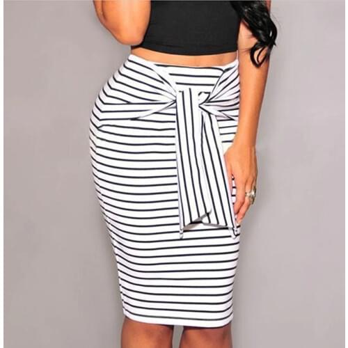 2021 Summer Women New Striped Pencil Skirt Fashion Sexy Slim Bag Hip Skirt With Sashes High Waist Bag Hip Skirt Hot Sale