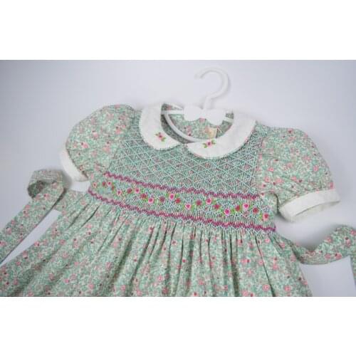 2021 Baby little Girls Vintage Smocked Floral Dress Summer Children Spanish Boutique Clothes Kids Toddler Handmade Smock Dresses