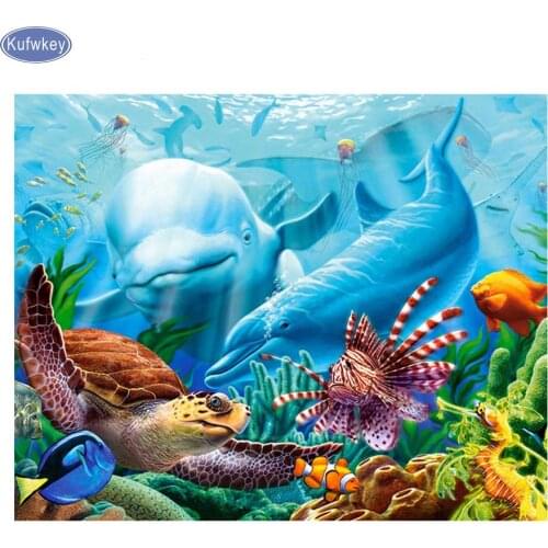 5d Diy diamond painting Dolphins cross stitch diamond mosaic square drill full embroidery seabed sea turtles home decoration