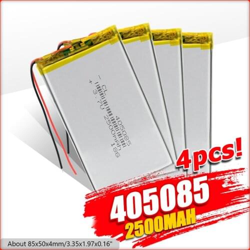 1/2/4x 3.7V volt 405085 rechargeable li ion lithium lipolymer 2500mah MP4 MP5 GPS power bank E-book tablet battery replacement