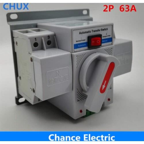 Dual Power Automatic Transfer Switch 2P 63A 230V MCB Type Dual Power Automatic Transfer Switch ATS Automatic Power Converter