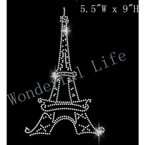 Free shipping Eiffel Tower Rhinestone Transfer Iron On Bling - T Shirt Transfer