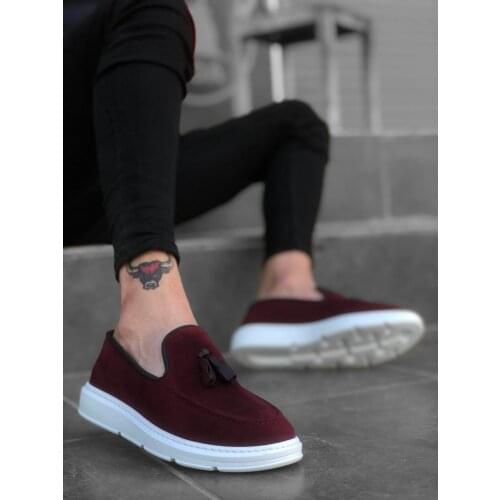 BA0005 Step-in High Base Burgundy Suede Classic Tassels Corcik Male Shoes