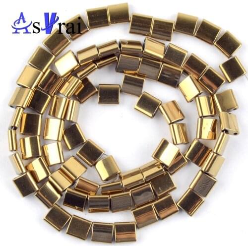 Natural Double Hole Golds Hematite Square Shape Beads For Jewelry Making Loose Beads5*2/5*5/6*6/6*4mm Diy Bracelets Jewellery15"