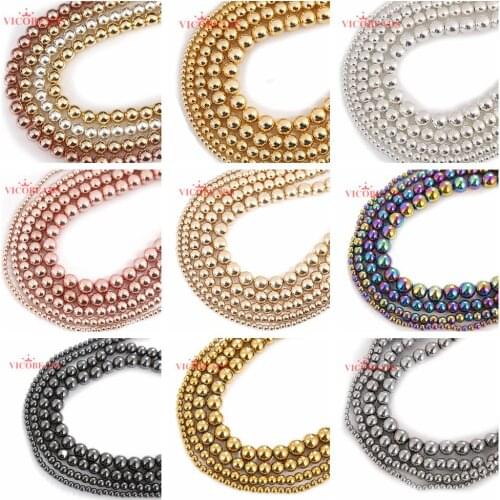 Natural Stone Black Rose Gold Silver Color Rainbow Hematite Beads 4 6 8 10 MM 15" Per Strand Pick Size For Jewelry Making