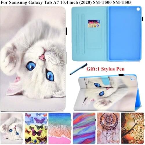 For Samsung Galaxy Tab A 7 A7 2020 10|-f-|4 SM T500 T505 Case Cute Cat Flower Tablet Shell for Samsung Galaxy Tab A7 Book Cover