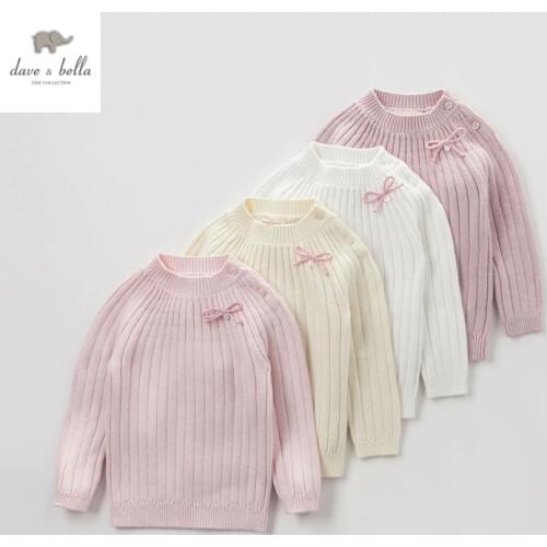 DB4671 dave bella autumn baby girls solid sweater cotton wool pink beige textile