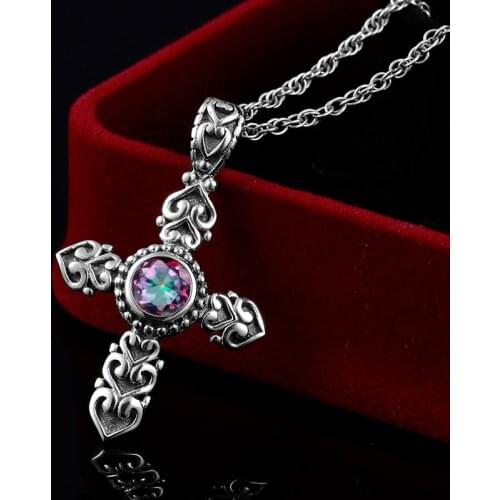 Elegant Cross Necklace Pendant Silver 925 Jewelry Gifts for Women Vintage Religious Jeweler Lucky Charms Retro Hanging Jewellery