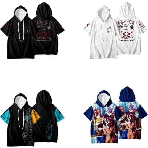 Anime NO GAME NO LIFE 3D Print Oversized T Shirt Unisex Harajuku Short Sleeve Hooded T-shirt Sora Shiro Jibril Cosplay Costume
