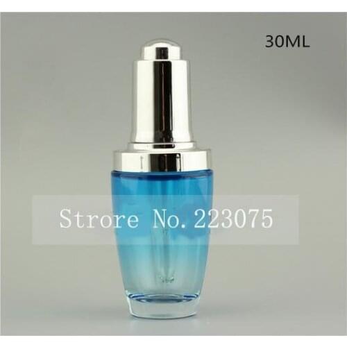 30ML blue glass bottle with silver press dropper dropper glass bottle for Cosmetic Packaging Refillable Bottles
