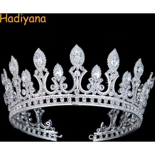 Hadiyana Luxury Bridal Wedding Hair Accessories Crown With Zrconia and Crystal Fashion Jewelry Big Tiaras Crown for Women BC3436