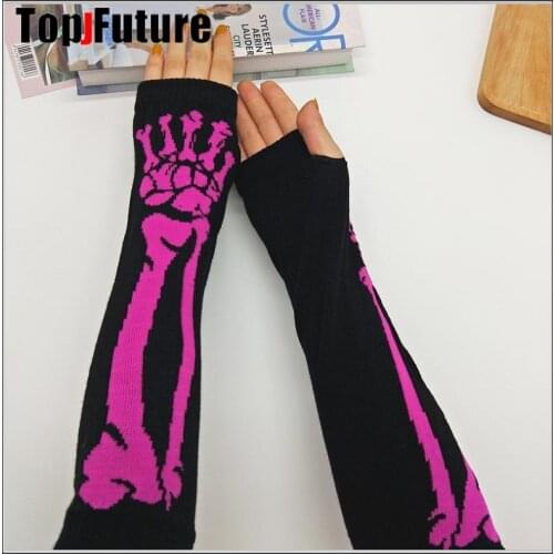 Harajuku Punk Arm Warmers Unisex Vintage Ins Bf White Spider Fingerless Gloves Streetwear Goth Casual skull Arm Warmers Female