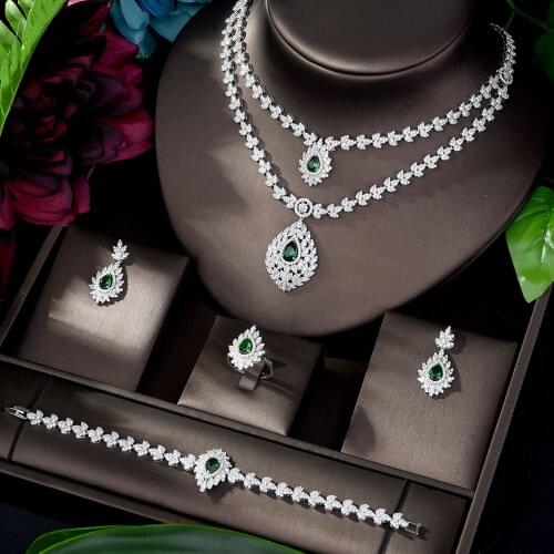 HIBRIDE Classic New Design Bridal Necklace and Earrings Set African Jewelry Set Nigerian Wedding parrure bijoux femme N-1192