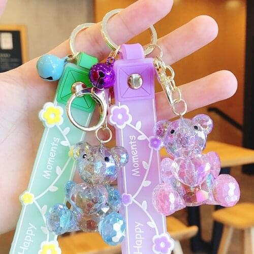 Creative Cartoon Sitting Crystal Bear Acrylic Keychain Pendant School Bag Pendant Car Ornament Small Gift