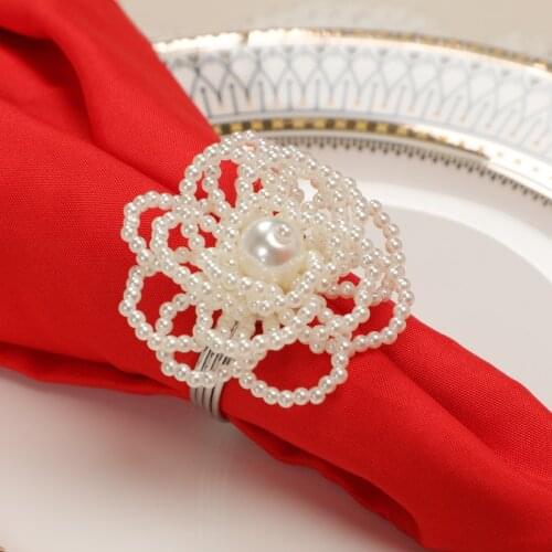 10pcs Western Creative Metal Napkin Ring Hotel Dining Table Round Alloy Napkin Button Pearl Diamond Napkin Ring