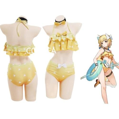 Anime Agatsuma Zenitsu Swimsuit Demon Slayer Sexy Bikini Beach Swimwear Cosplay Costume Kimetsu No Yaiba Swimsuit Summer Women