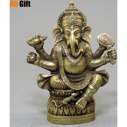 Copper Statue Tibetan Buddhism Brass Ganesha Ganapati Ganesh Lord God Elephant Buddha Statue