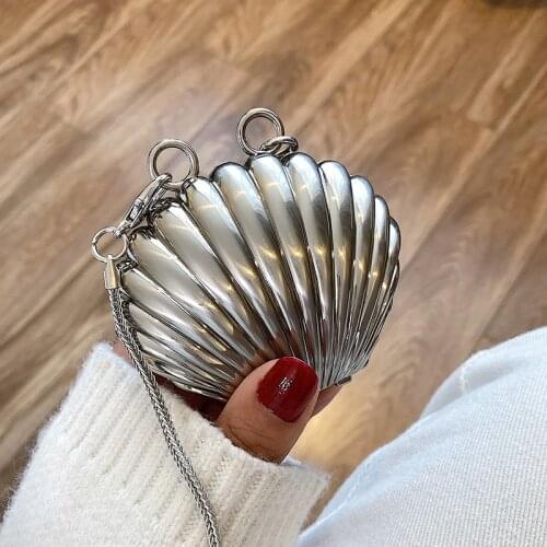 Fashion metal shell women shoulder bags designer silver messenger bag luxury chains crossbody bag ladies mini purses female sac