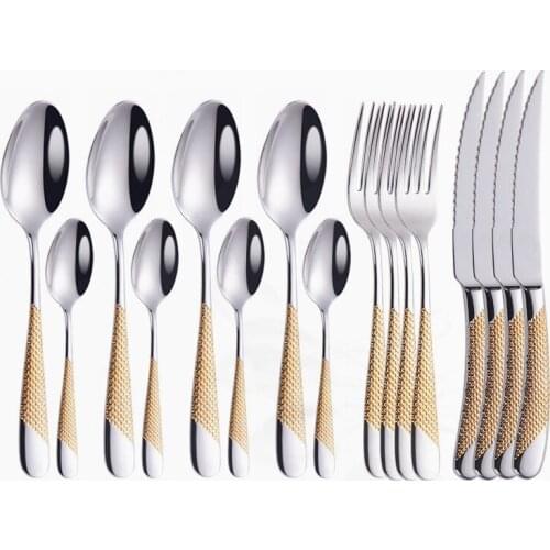 16Pcs Kitchen Tableware Stainless Steel Cutlery Set Gold Cutlery Set Forks Knives Spoons Dinnerware Set High Quality Flatware