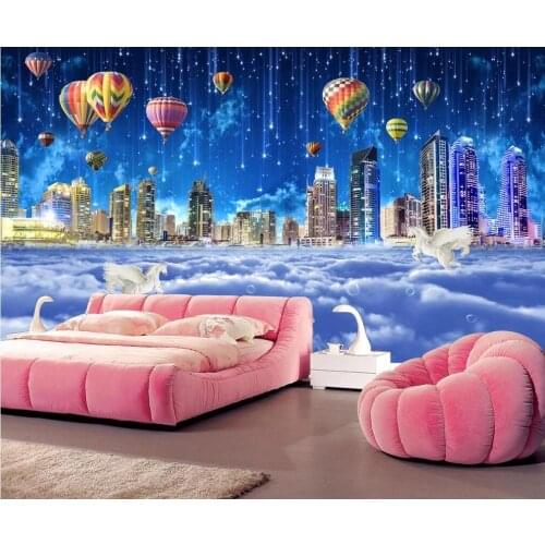 Bacal Customized 3D wallpaper mural cartoon fantasy sky city cloud sea wonderland blue sky city TV background 5d wall decoration