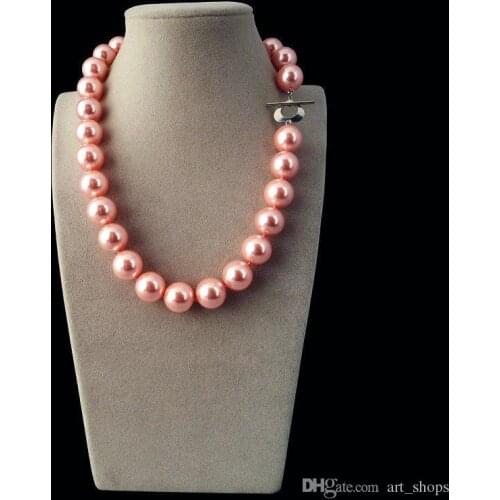 Latest popular style 14mm luxury fashion hot pink color shell pearl necklace