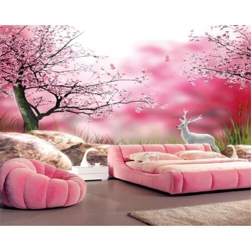 Beibehang wallpaper for living room papel de parede HD Flower sea cherry tree White deer tv wall background 3d wallpaper mural