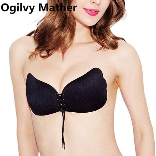 Ogilvy Mather Women Self Adhesive Strapless Bandage Blackless Solid Bra Stick Gel Silicone Push Up Women Underwear Invisible Bra