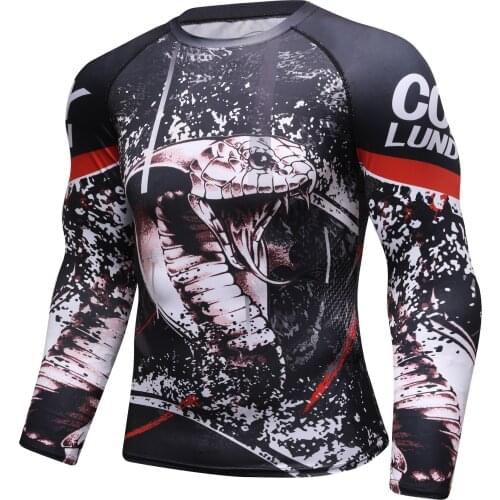 Wholesale MMA jogging T-Shirt Rashguard Men Long Sleeve T Shirts Bodybuilding MMA Clothing Sport 3D Print T Shirt Tops