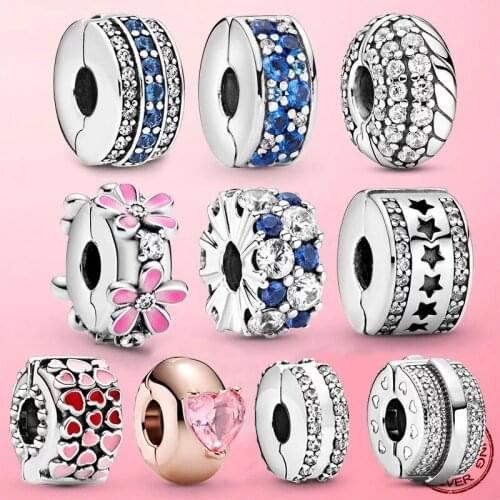 Original 925 Sterling Silver CZ pave Pattern Clip Charm Daisy Beads fit Pandola Bracelet DIY fine Jewelry gift Free shipping hot