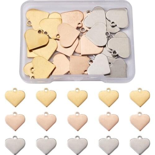 Heart Shape 304 Stainless Steel Pendants Charms Stamping Blank Tag Jump Rings for Jewelry Making DIY Bracelet Necklace Supplies