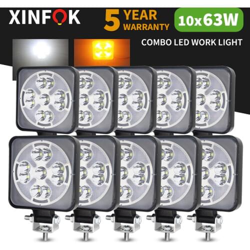 Car LED Work Light Spotlights 3030 SMD 63 Watts White Yellow 3000K 6500K DC 12-24 Volts Flood Spot Combo Truck 4x4 4WD