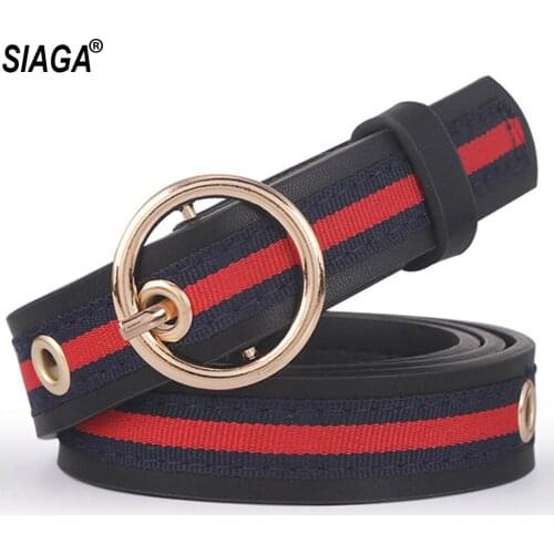 New Ladies PU Leather Canvas Belt Slim Female Leisure Style Decorative Belts for Women Ring Pattern Buckle Jeans FCO125