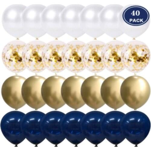 40Pcs 10 Inch Metallic Gold White Pearl Balloons Baby Shower Wedding Birthday Party Navy Blue Gold Confetti Balloon Decor Kids