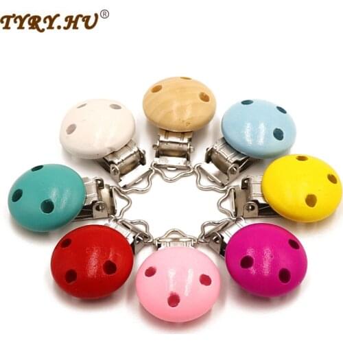 TYRY.HU 2pcs Metal Wooden Baby Pacifier Clips Holders Cute Infant Soother Clasps Pacifier Chain DIY Accessories Tools